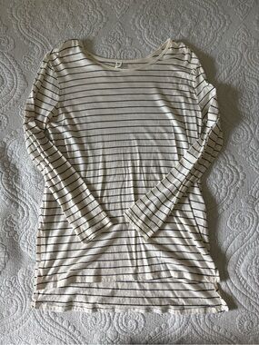bp Cream and Black Striped Long-Sleeve Scoop Neck Top